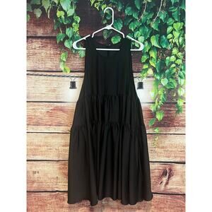 COS Midi Dress Tiered Black Sleeveless Satin Scoop Neck Womens Size 10 Large